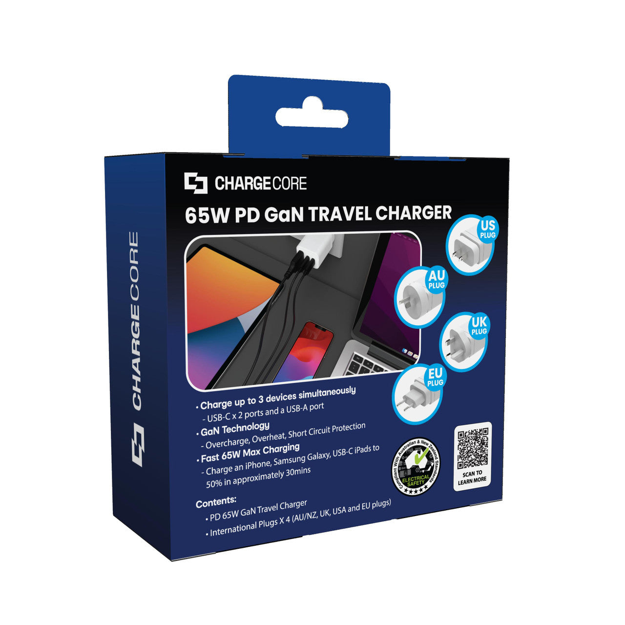 Laser 65W GaN Travel Charger with 4 Adaptors V1031-PW-65U1WH-785