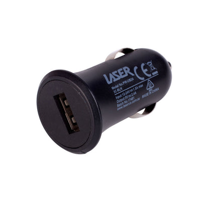 Laser USB Car Charger Black with 3-in-1 Cable: Micro USB, Type-C V1031-PW-UB243C-BLK