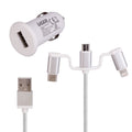 Laser USB Car Charger with 3-in-1 Cable White V1031-PW-UB243C-WHT