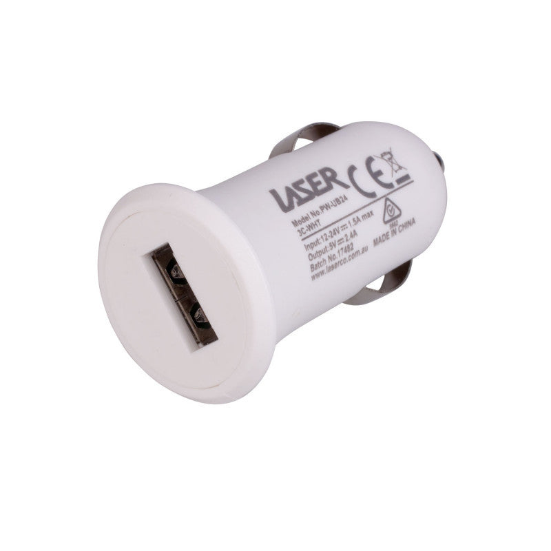 Laser USB Car Charger with 3-in-1 Cable White V1031-PW-UB243C-WHT