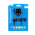 Laser Fast Charging Dual USB Wall Charger with 3 in 1 Cable - Black V1031-PW-UB483C-BLK