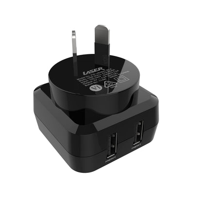 Laser Fast Charging Dual USB Wall Charger with 3 in 1 Cable - Black V1031-PW-UB483C-BLK