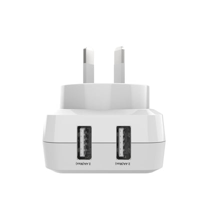 Laser Dual USB AC Charger 2.4A with 3-in-1 Cable White V1031-PW-UB483C-WHT