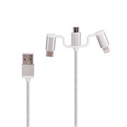 Laser Dual USB AC Charger 2.4A with 3-in-1 Cable White V1031-PW-UB483C-WHT
