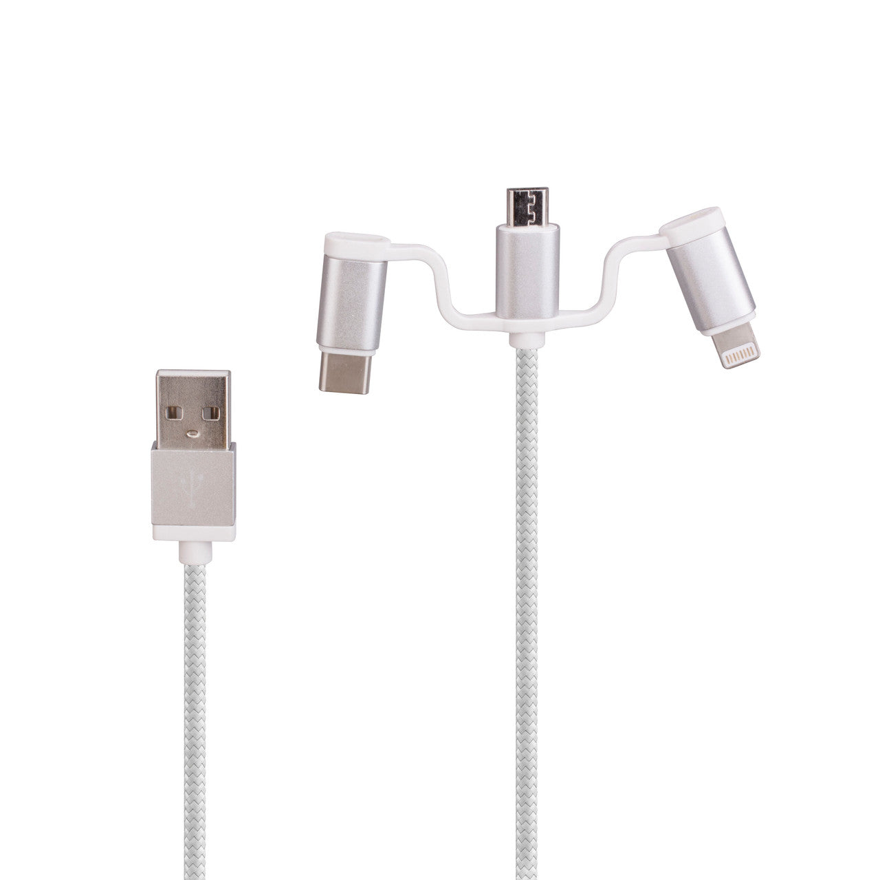 Laser Dual USB AC Charger 2.4A with 3-in-1 Cable White V1031-PW-UB483C-WHT