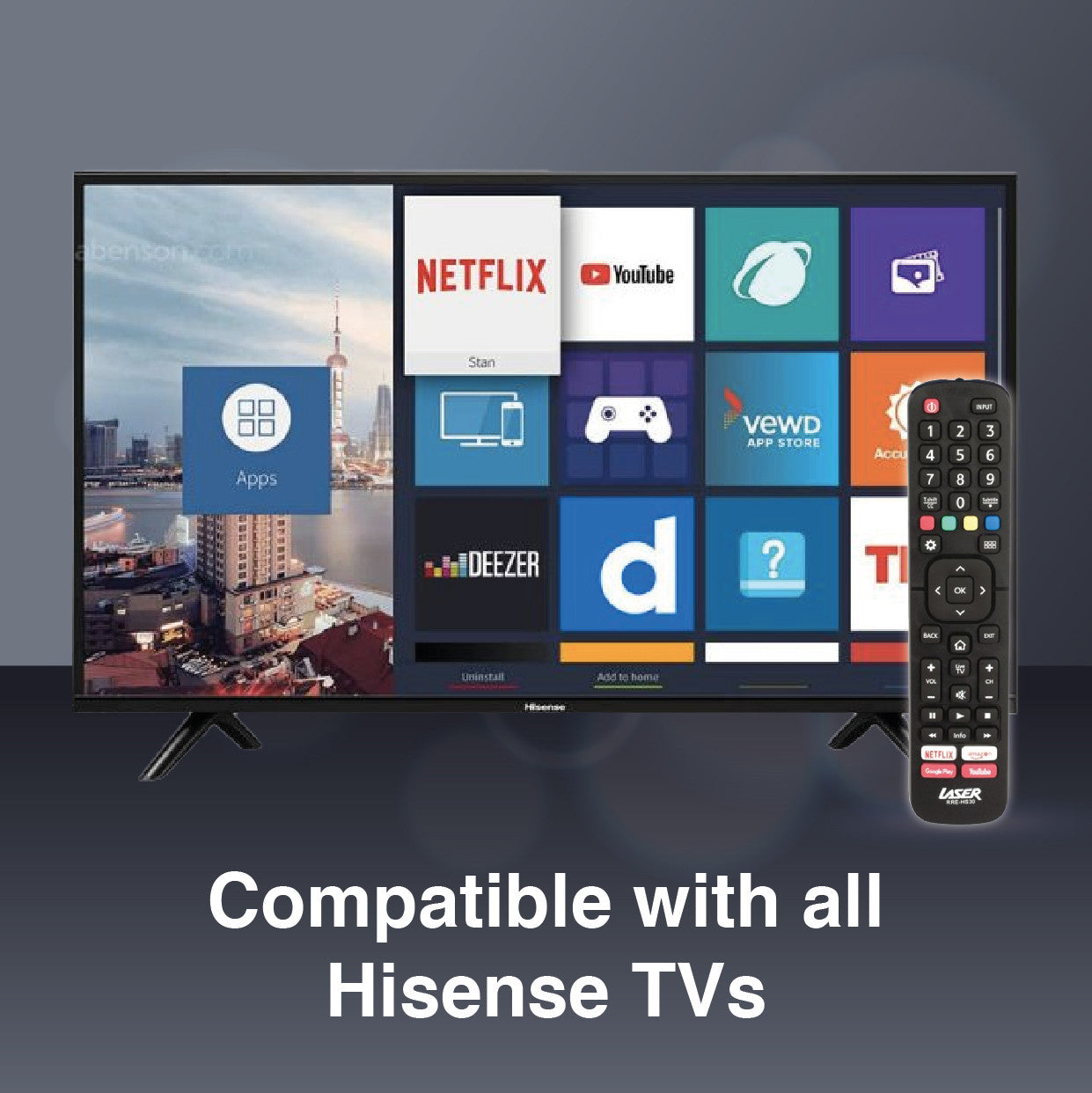 Laser Remote Control for Hisense TV Black V1031-RRE-HS30