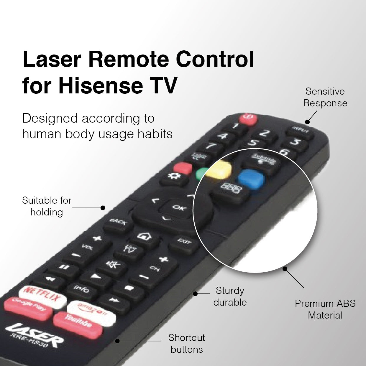 Laser Remote Control for Hisense TV Black V1031-RRE-HS30