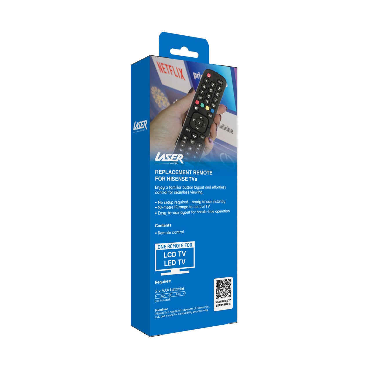 Laser Remote Control for Hisense TV Black V1031-RRE-HS30