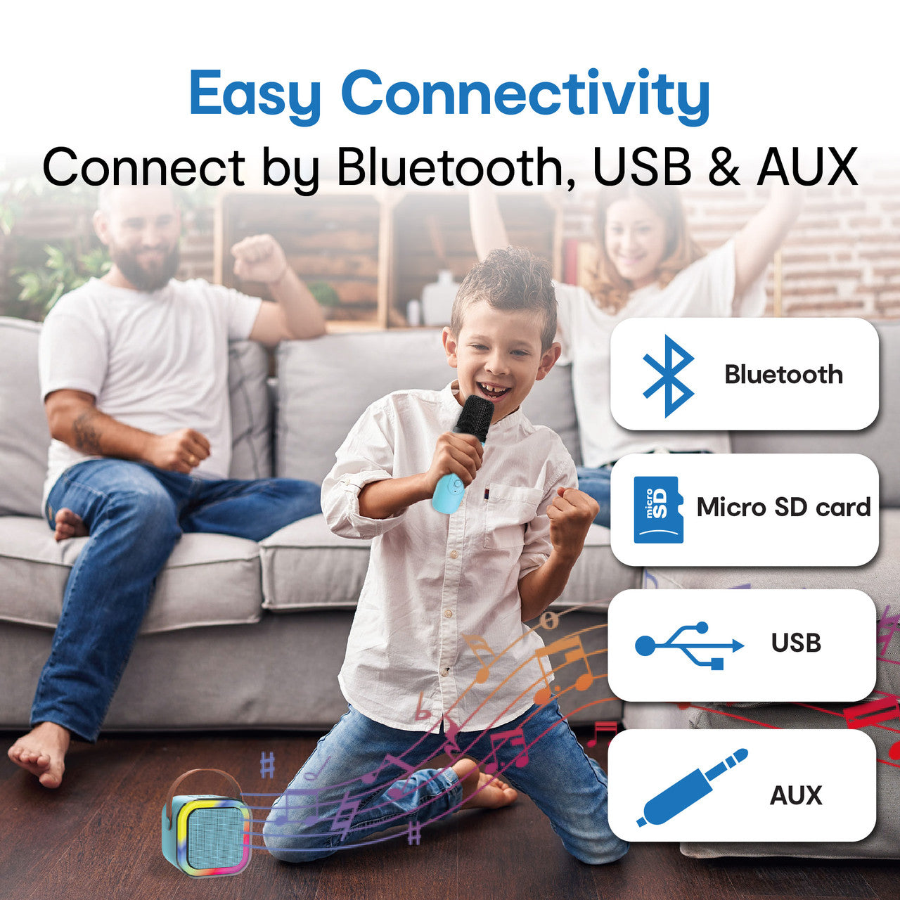 Laser Mini Karaoke Speaker with 2 Wireless Mics - Blue V1031-SP-KA10BL-549