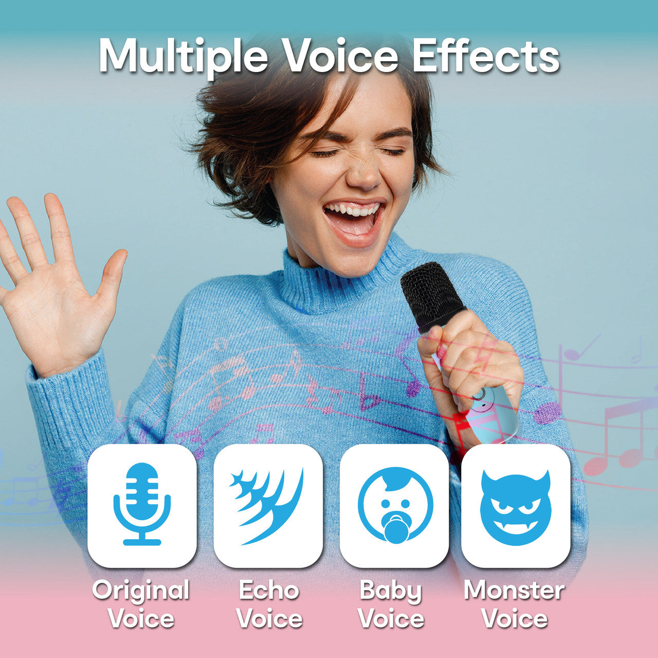 Laser Mini Karaoke Speaker with 2 Wireless Mics - Blue V1031-SP-KA10BL-549