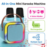 Laser Mini Karaoke Speaker with 2 Wireless Mics - Blue V1031-SP-KA10BL-549