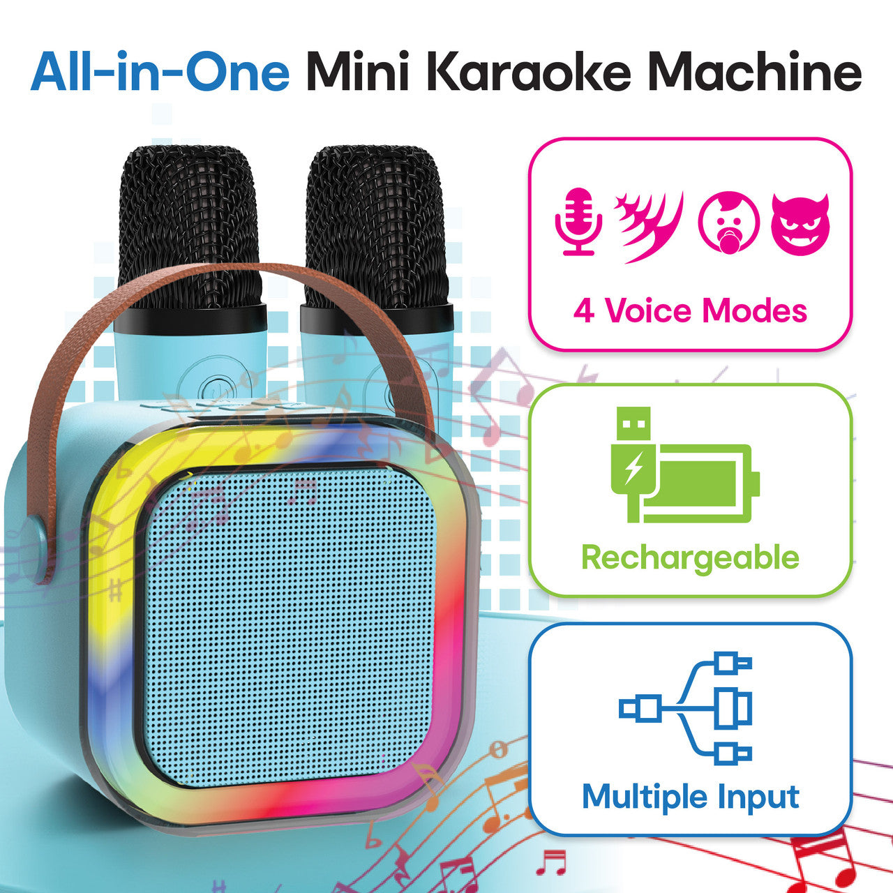 Laser Mini Karaoke Speaker with 2 Wireless Mics - Blue V1031-SP-KA10BL-549