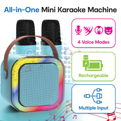 Laser Mini Karaoke Speaker with 2 Wireless Mics - Blue V1031-SP-KA10BL-549