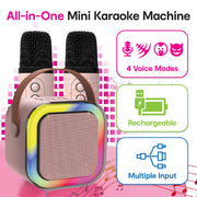 Laser Mini Karaoke Speaker with 2 Wireless Mics - Pink V1031-SP-KA10PK-556