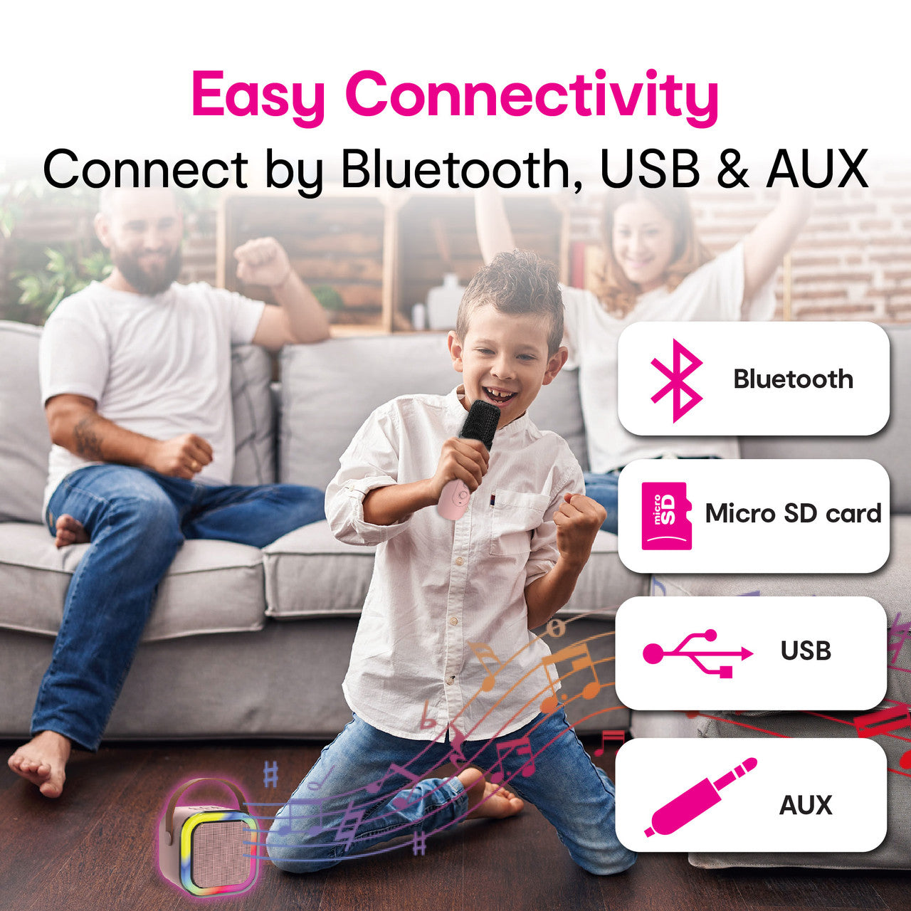 Laser Mini Karaoke Speaker with 2 Wireless Mics - Pink V1031-SP-KA10PK-556