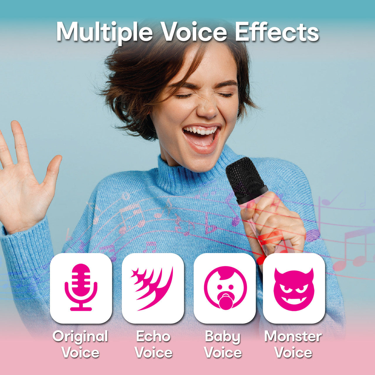Laser Mini Karaoke Speaker with 2 Wireless Mics - Pink V1031-SP-KA10PK-556