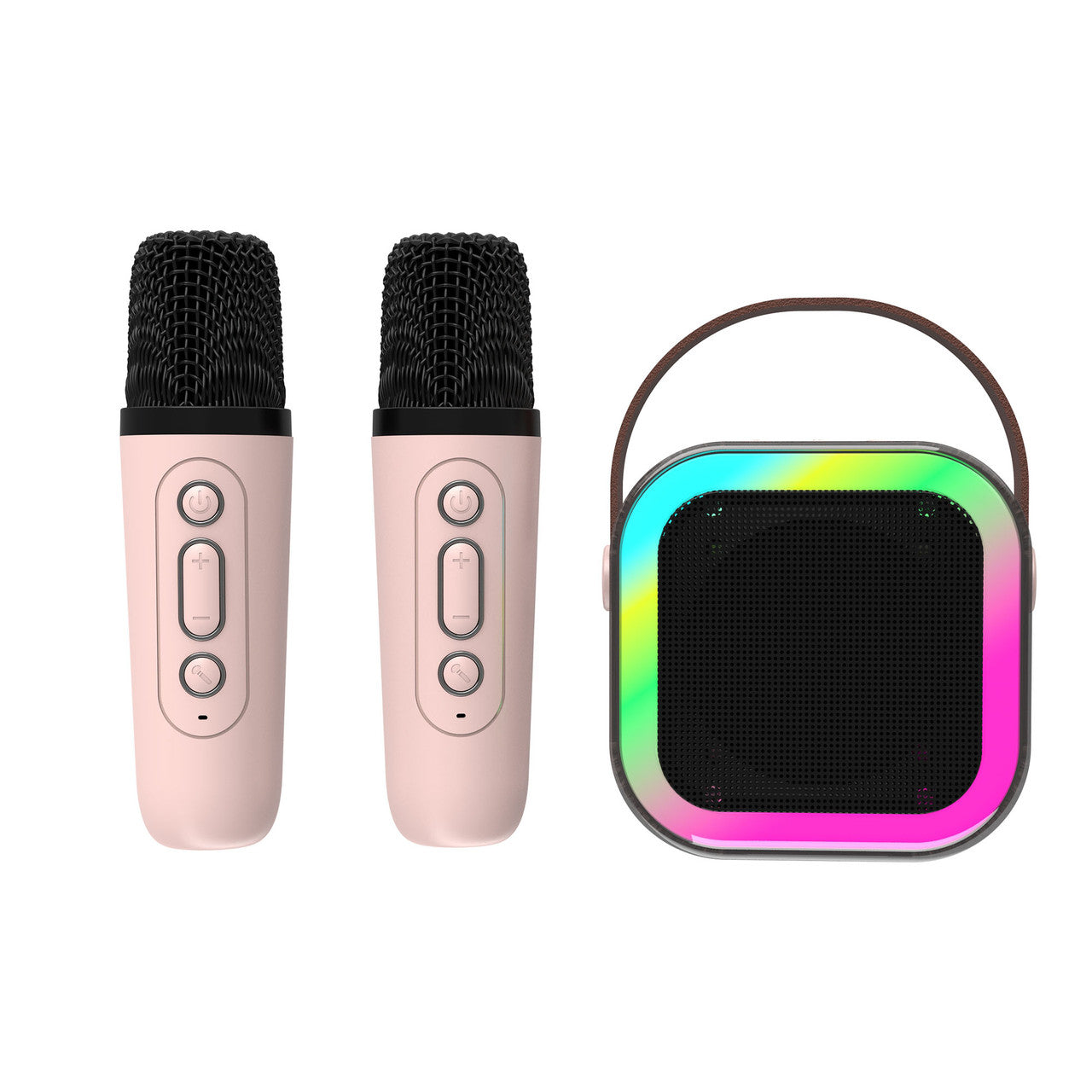 Laser Mini Karaoke Speaker with 2 Wireless Mics - Pink V1031-SP-KA10PK-556