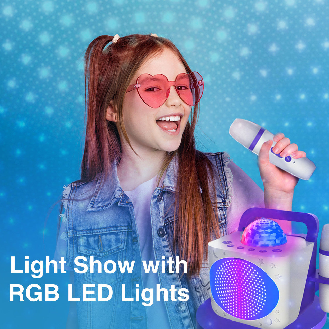 Laser Kids Disco Karaoke with Two Mics White V1031-SP-KKALWH-386