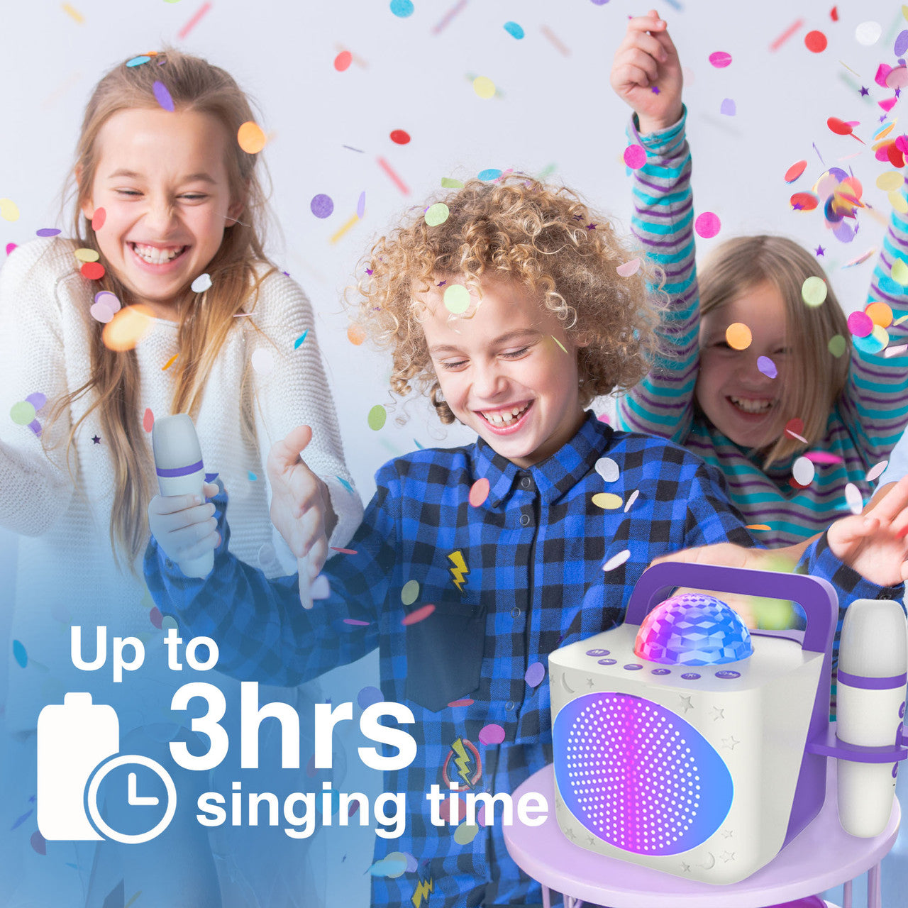 Laser Kids Disco Karaoke with Two Mics White V1031-SP-KKALWH-386
