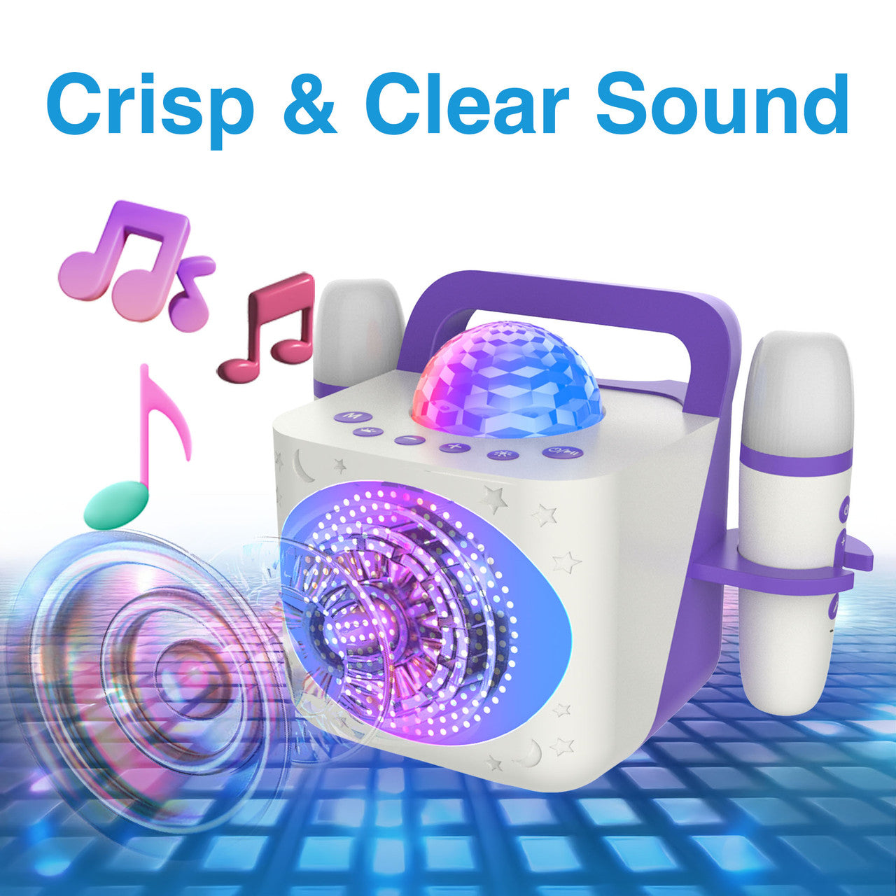 Laser Kids Disco Karaoke with Two Mics White V1031-SP-KKALWH-386