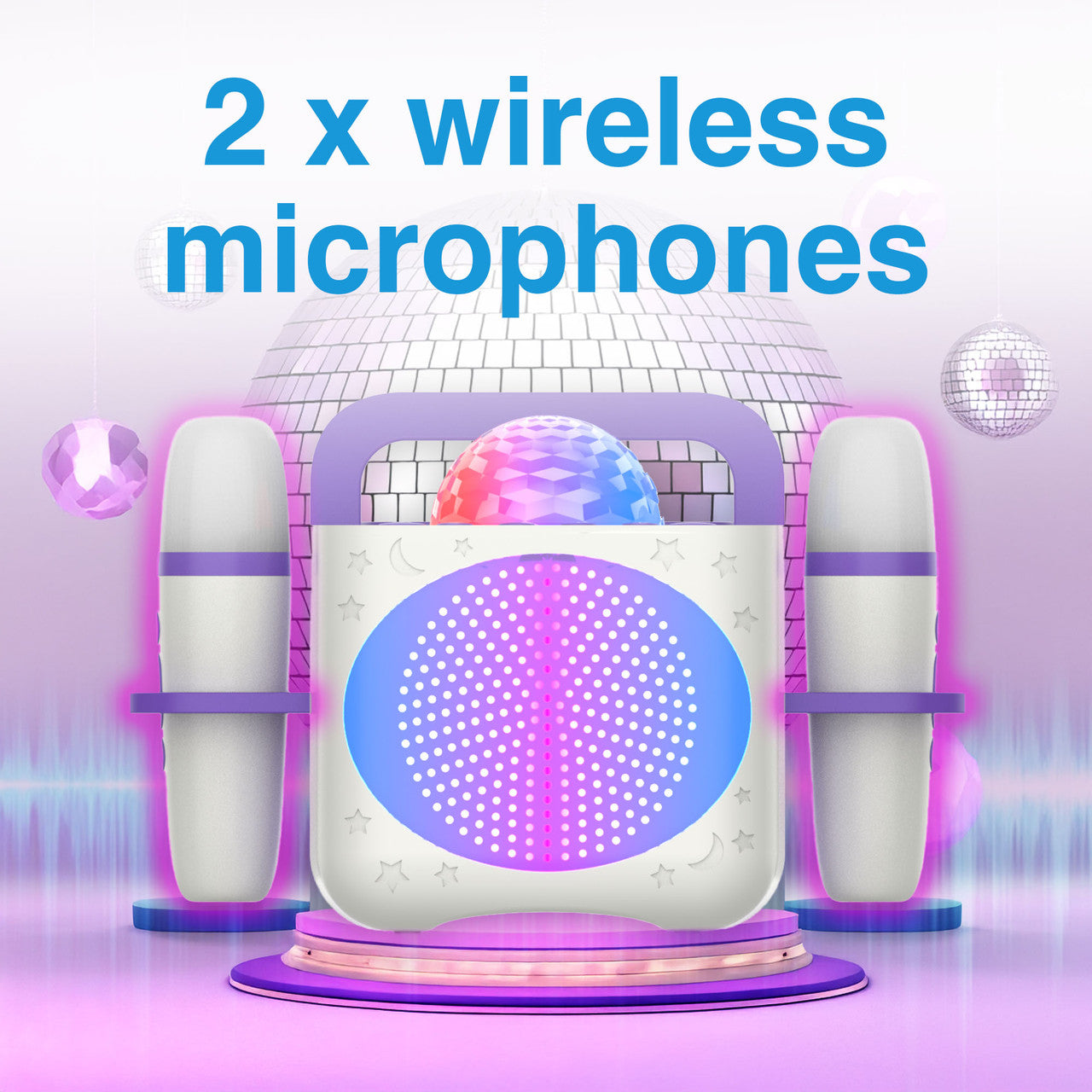 Laser Kids Disco Karaoke with Two Mics White V1031-SP-KKALWH-386
