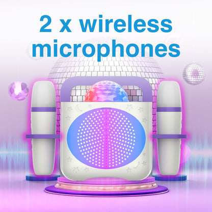 Laser Kids Disco Karaoke with Two Mics White V1031-SP-KKALWH-386
