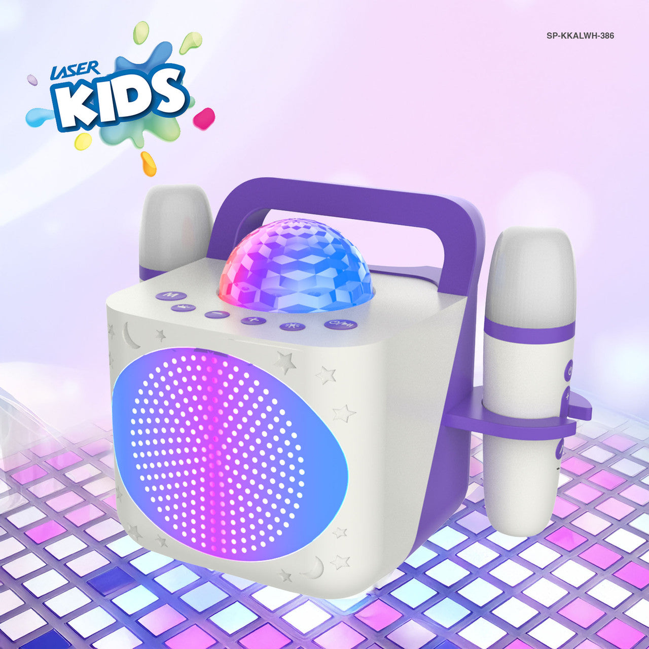 Laser Kids Disco Karaoke with Two Mics White V1031-SP-KKALWH-386