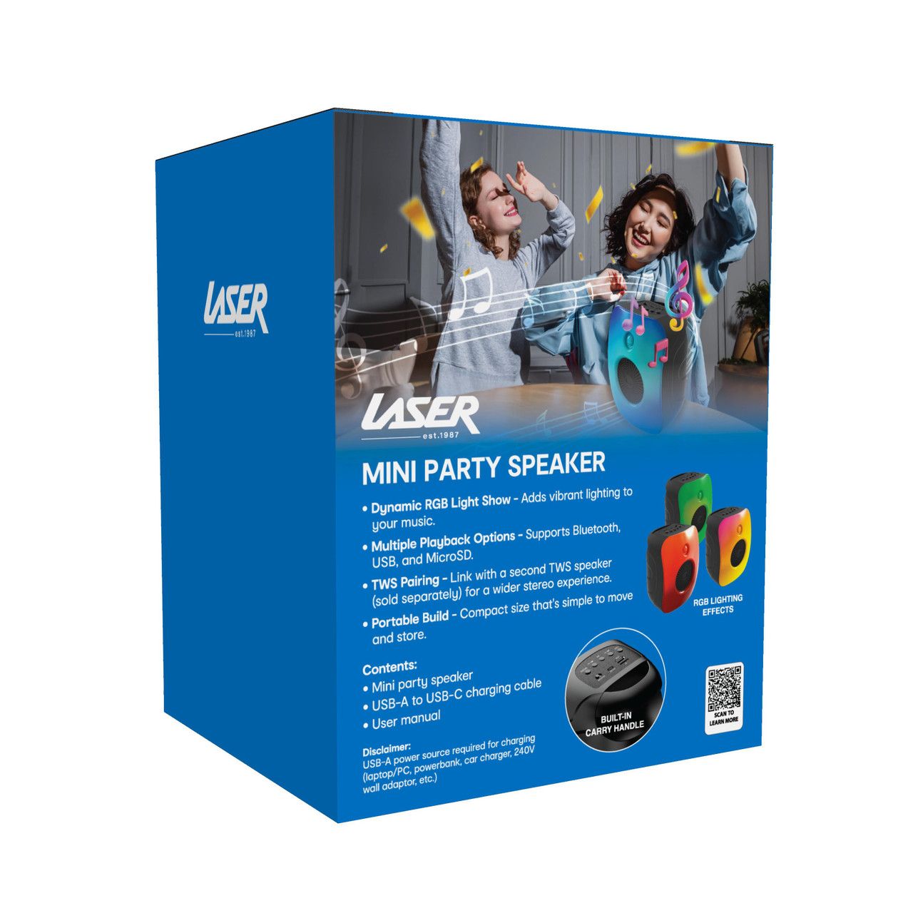 Laser RGB Mini Party Speaker Black V1031-SP-RG19BK-218