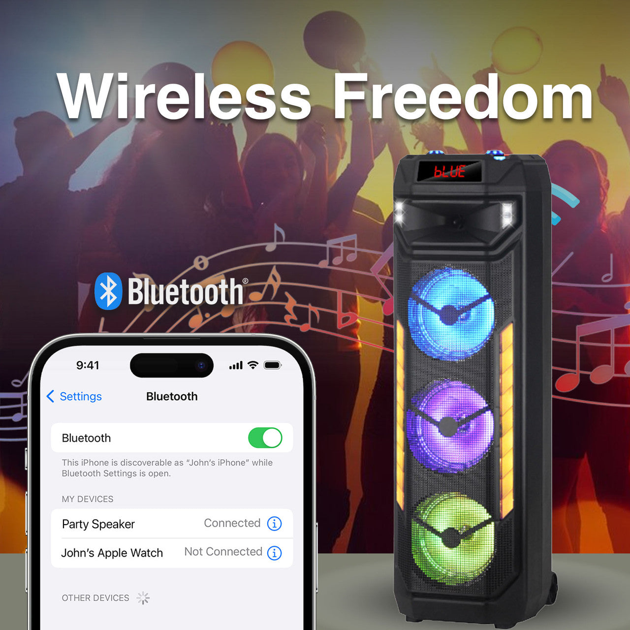 Laser RGB Tower Speaker with 40W Sound V1031-SP-RG81BK-300