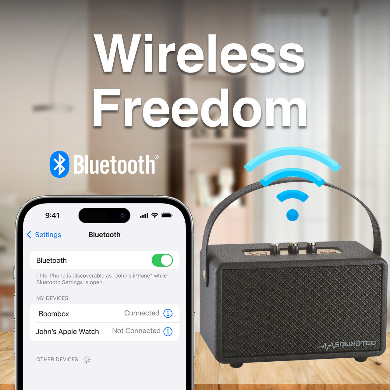 SoundTec Retro Bluetooth Boombox Black V1031-SP-ST15BK-317