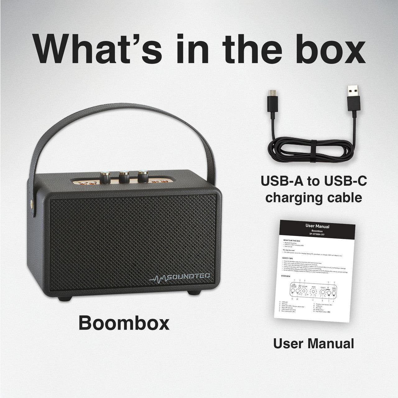 SoundTec Retro Bluetooth Boombox Black V1031-SP-ST15BK-317