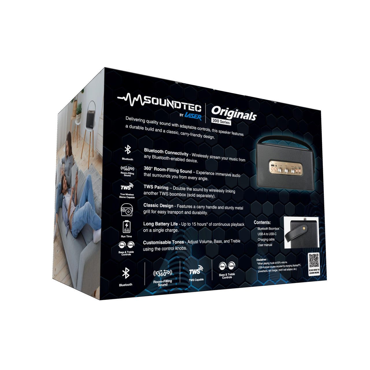 SoundTec Retro Bluetooth Boombox Black V1031-SP-ST15BK-317