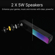 Laser RGB Bluetooth Gaming Soundbar Black V1031-SPK-BTSB12-BK