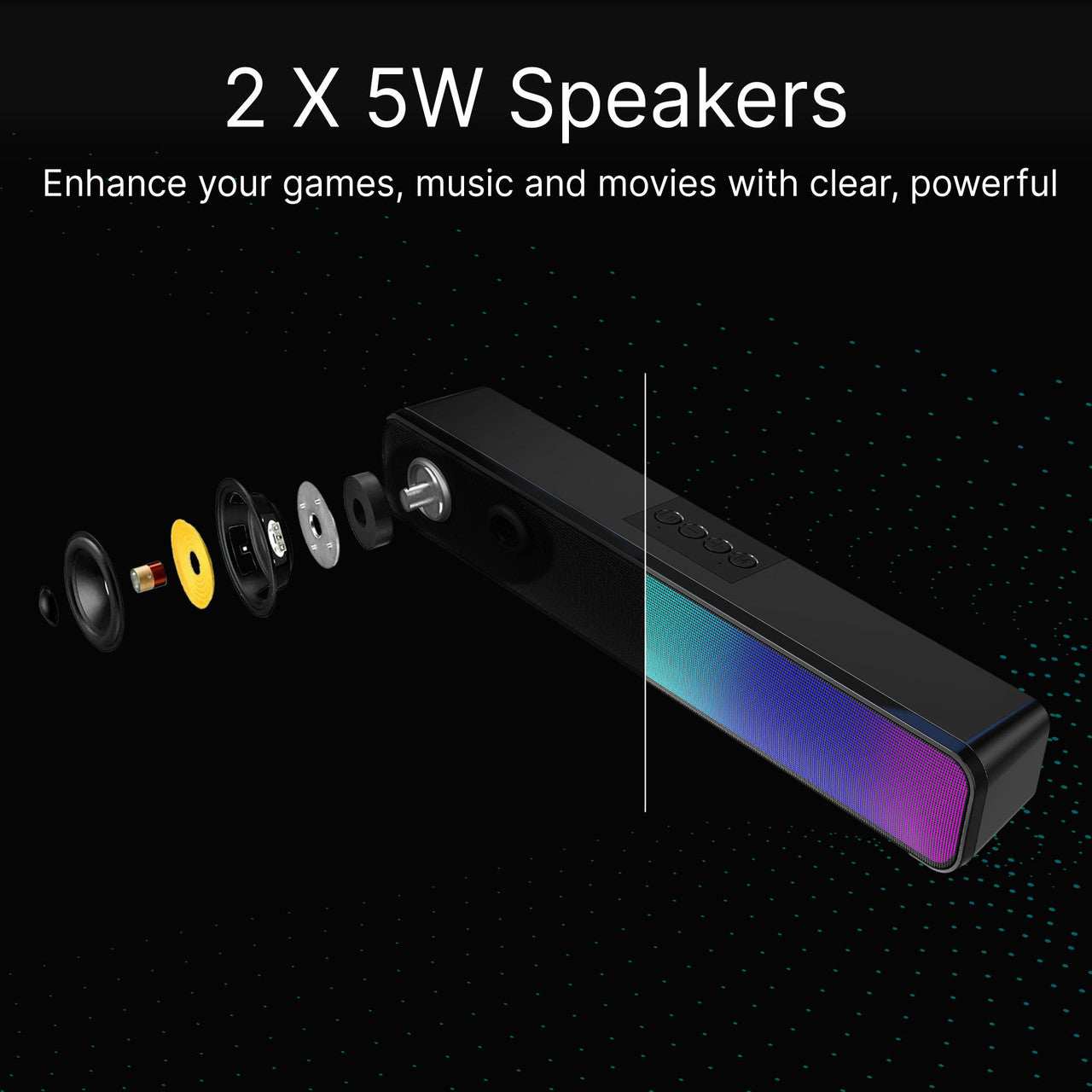Laser RGB Bluetooth Gaming Soundbar Black V1031-SPK-BTSB12-BK