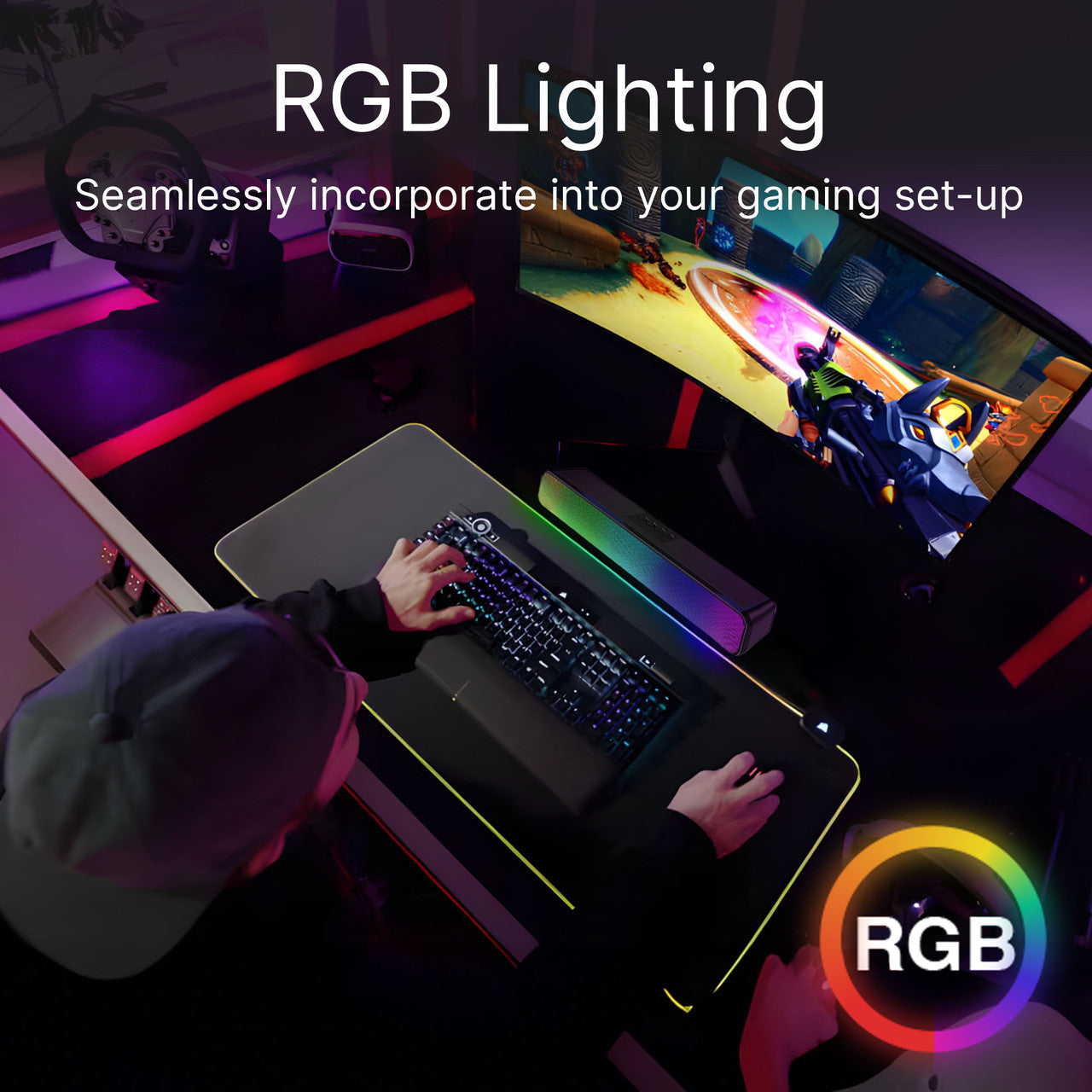 Laser RGB Bluetooth Gaming Soundbar Black V1031-SPK-BTSB12-BK