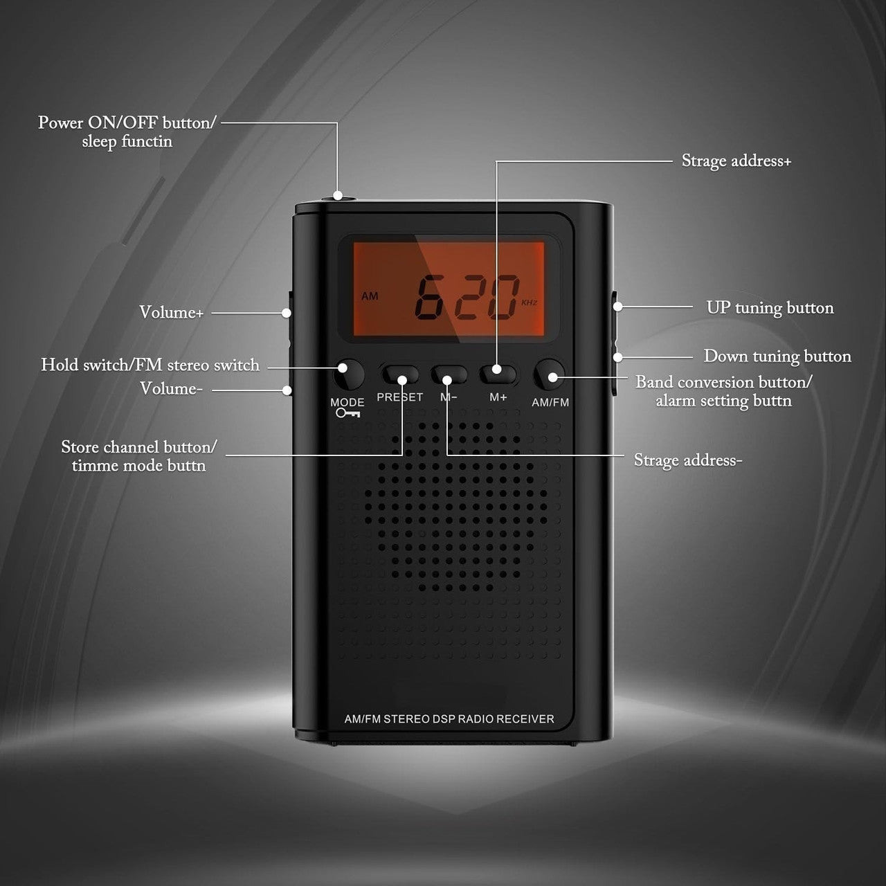 Laser AM FM Pocket Radio with LCD and Speaker V1031-SPK-PR1552
