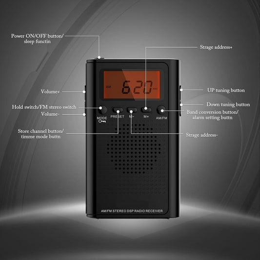 Laser AM FM Pocket Radio with LCD and Speaker V1031-SPK-PR1552