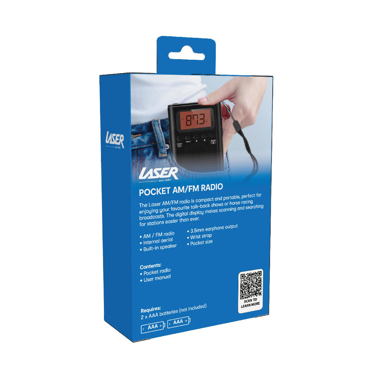 Laser AM FM Pocket Radio with LCD and Speaker V1031-SPK-PR1552