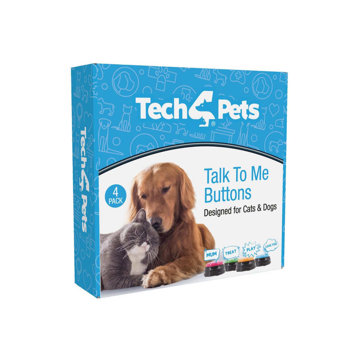 Tech4Pets 4-Pack Talking Buttons for Interactive Pet Communication V1031-T4P-TB4PK-722