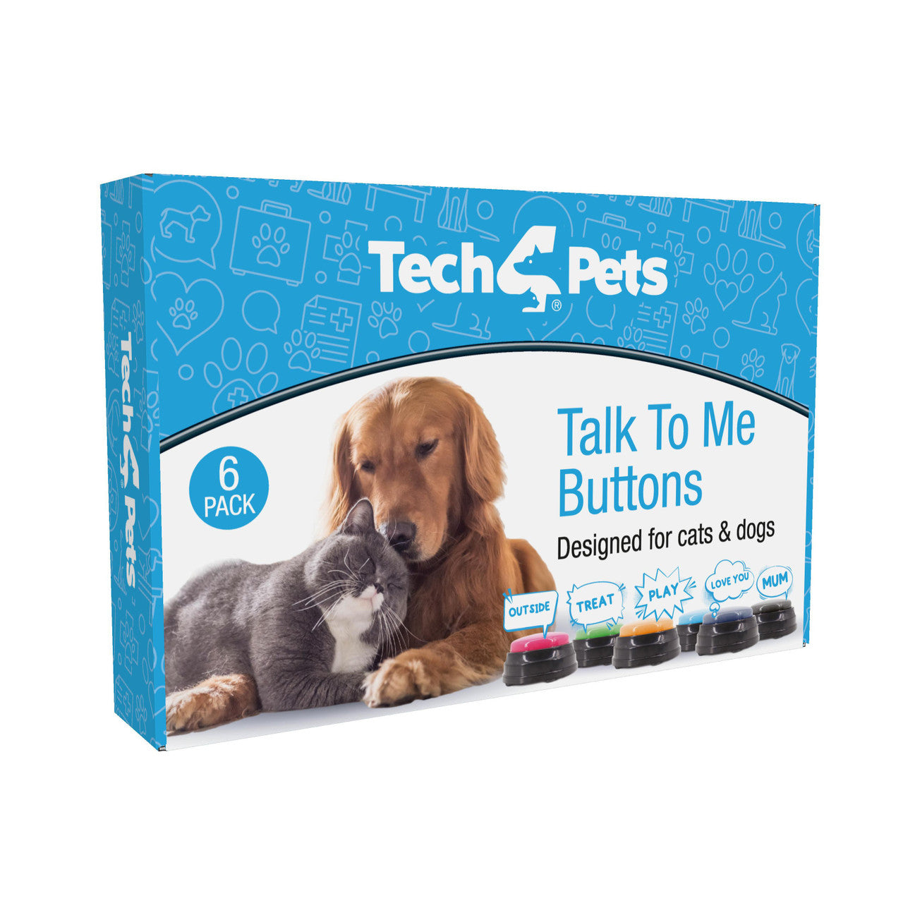 Tech4Pets 6-Pack Talking Buttons for Interactive Pet Communication V1031-T4P-TB6PK-739
