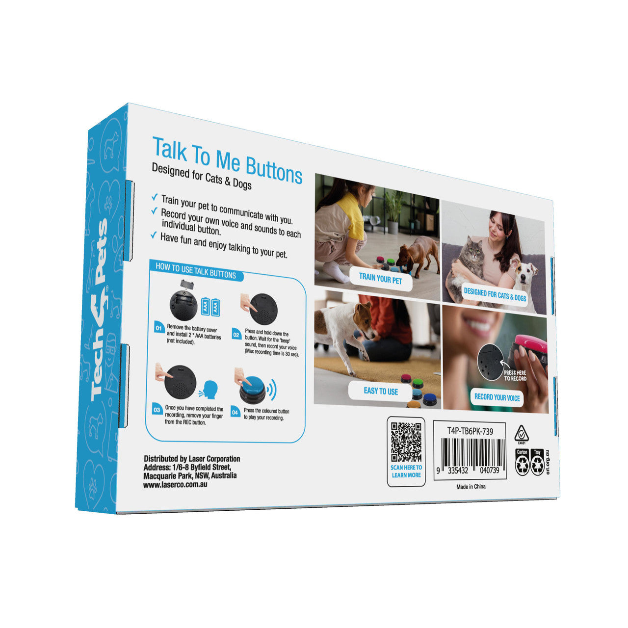 Tech4Pets 6-Pack Talking Buttons for Interactive Pet Communication V1031-T4P-TB6PK-739