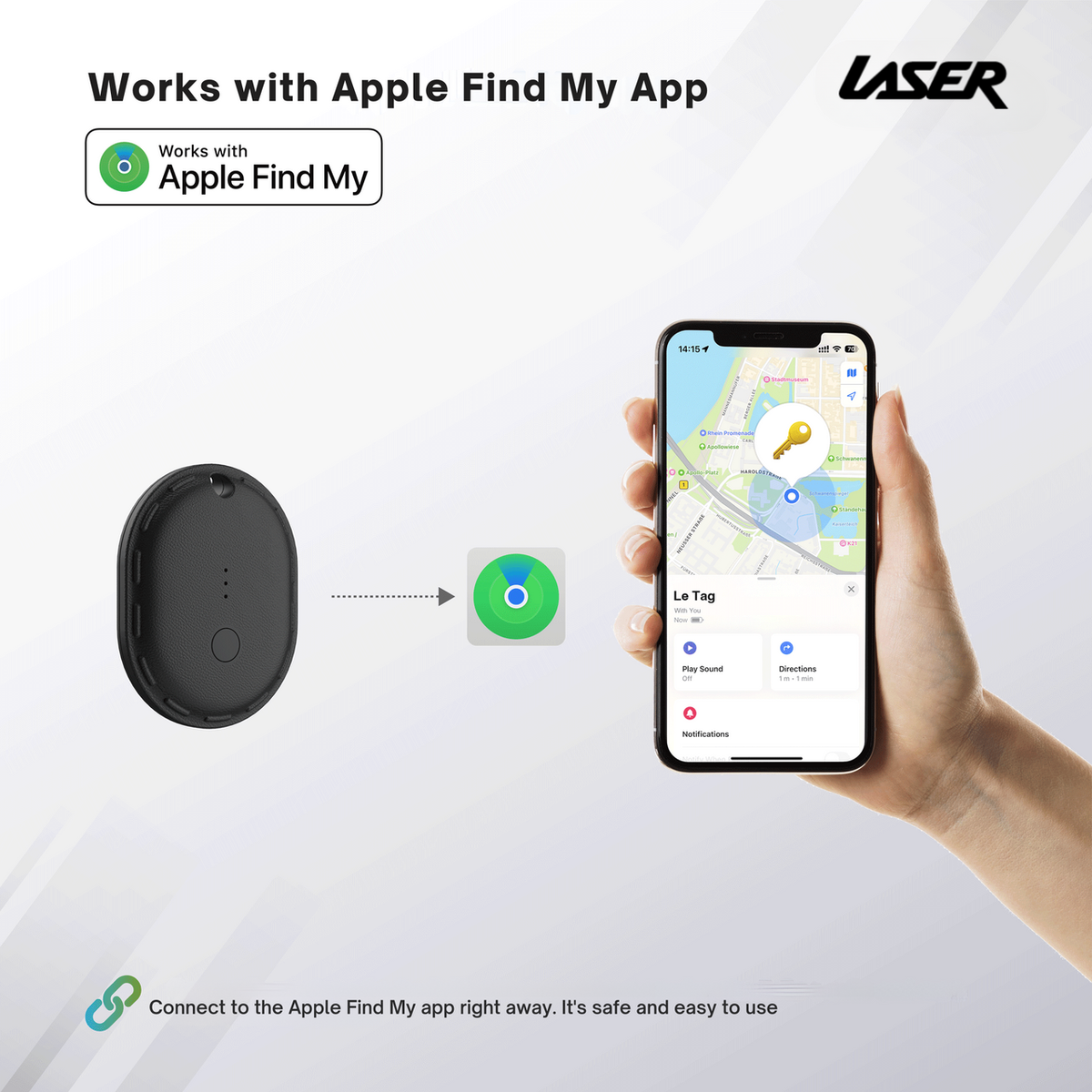 Laser Mini Smart Tag with Apple Find My Tracking Black V1031-TG-T135BK-627