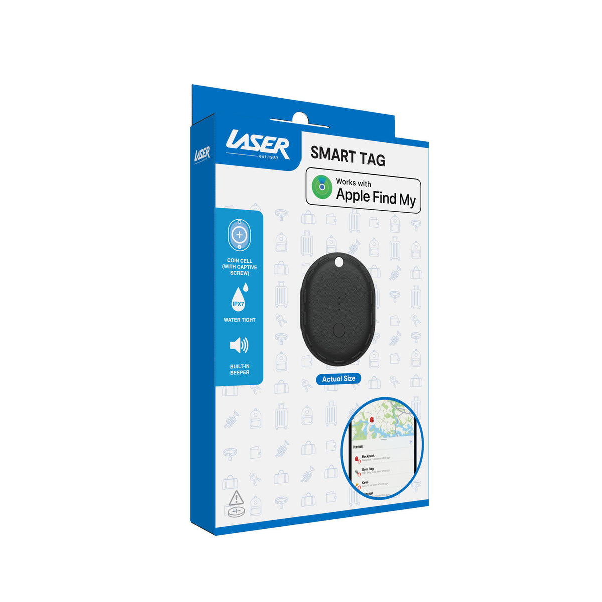 Laser Mini Smart Tag with Apple Find My Tracking Black V1031-TG-T135BK-627