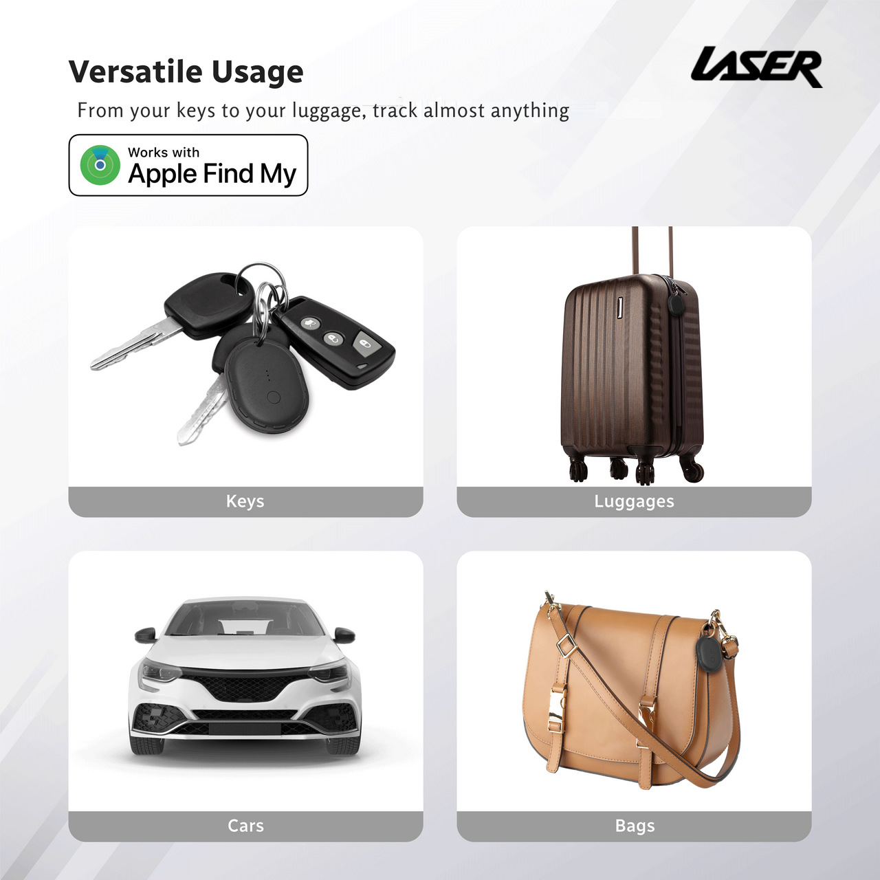 Laser Mini Smart Tag with Apple Find My Tracking White V1031-TG-T135WH-603