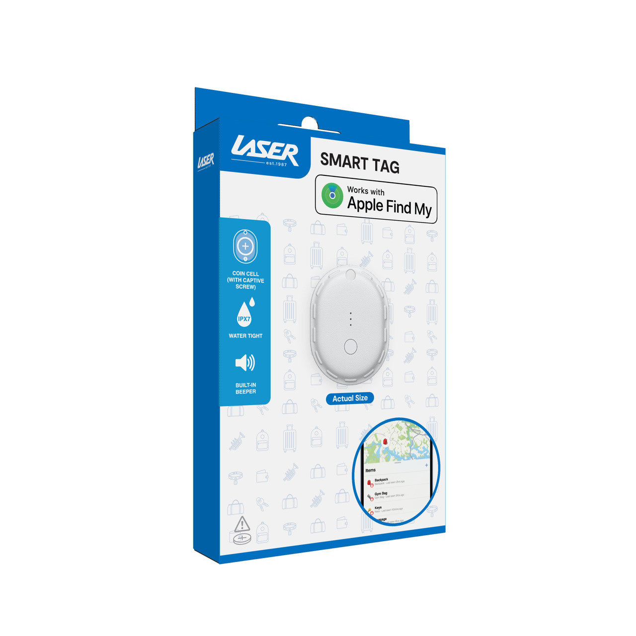 Laser Mini Smart Tag with Apple Find My Tracking White V1031-TG-T135WH-603