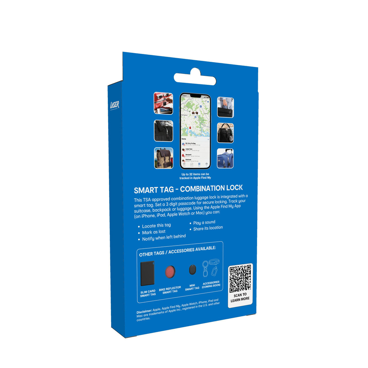 Laser TSA Lock Smart Tag with Rechargeable Battery Black V1031-TG-TSAT60-818