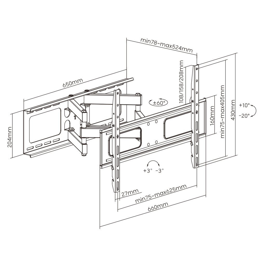 Large Full Motion TV Wall Mount 32 inches - 70 inches Panels V1031-TVB-LPA36-01_573