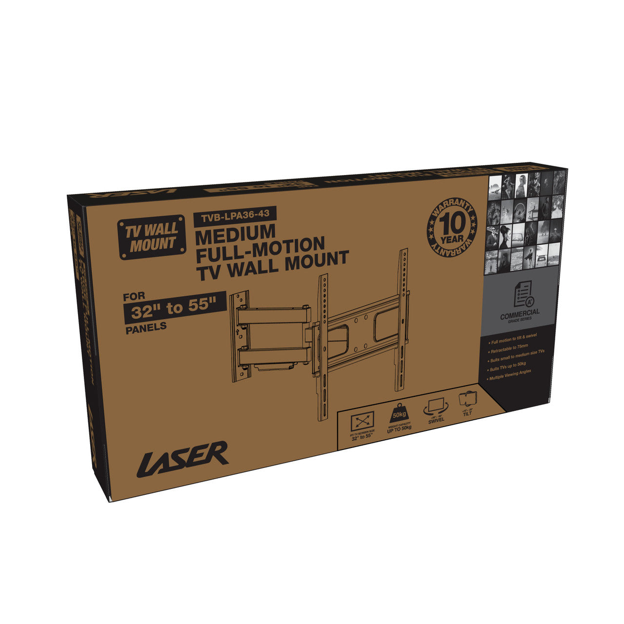Laser Medium Full Motion TV Wall Mount for 32 inches -55 inches Panels V1031-TVB-LPA36-43_566