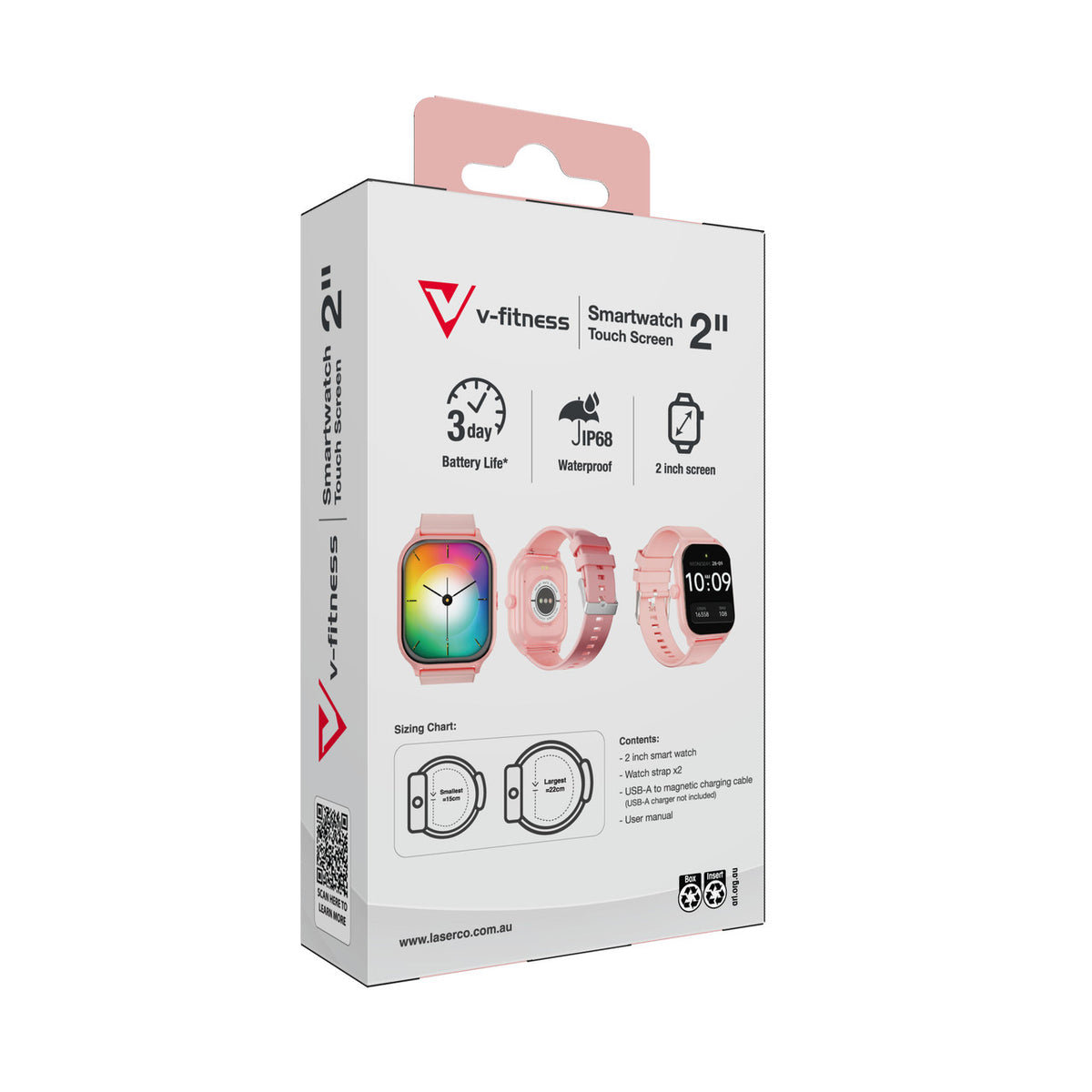 V-Fitness Smart Watch 2 Inch Touch Screen - Pink V1031-VF-M4PNK-986