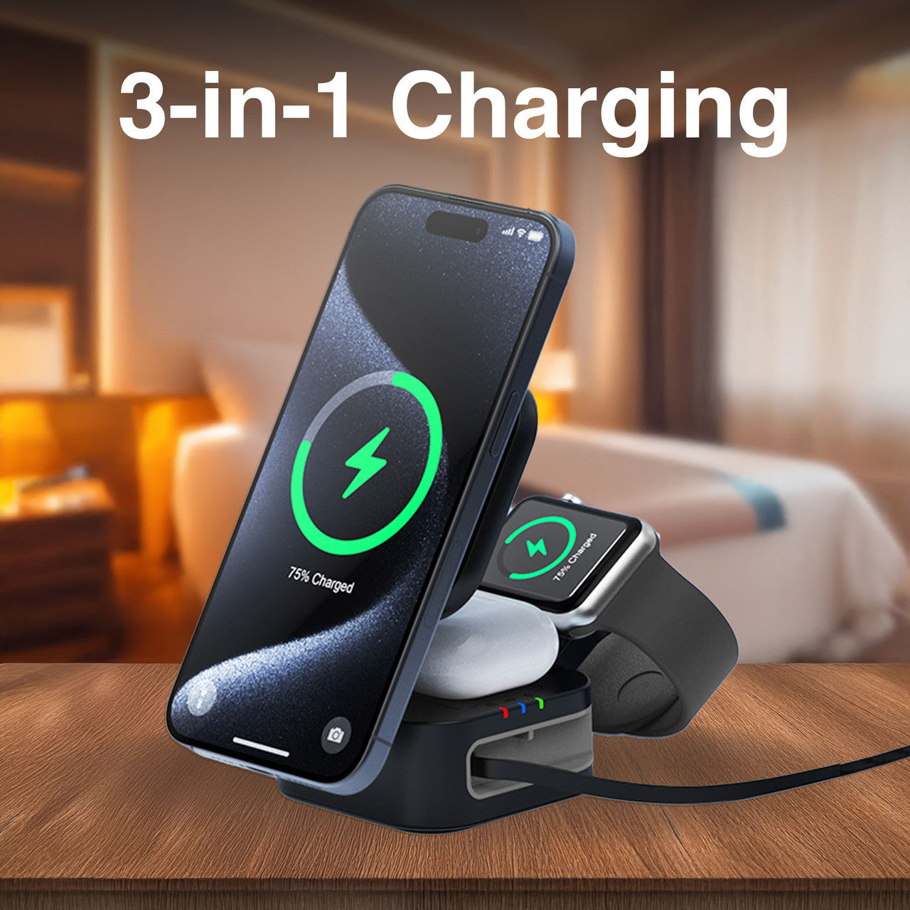 Laser 3 in 1 Foldable Wireless Charging Stand Black V1031-WC-FD20BK-908